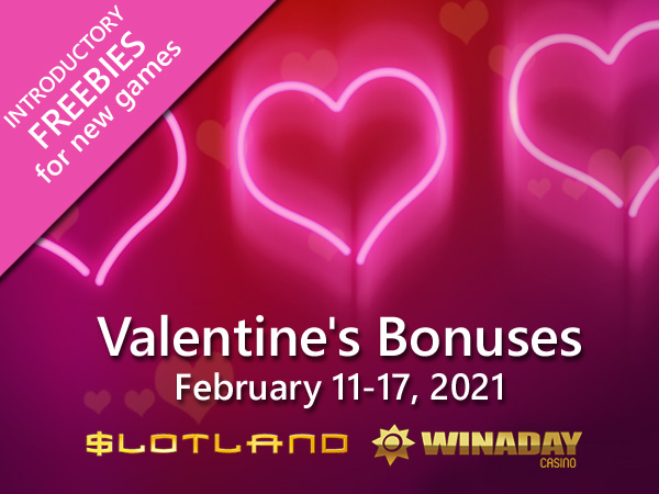 Play Romantic Slots with Valentine's Day Freebies at WinADay and Slotland Casino