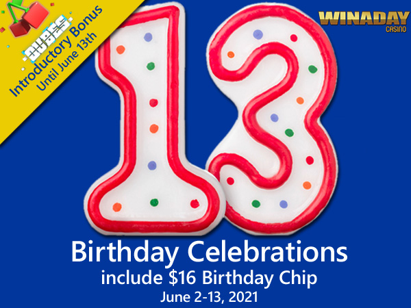 Celebrate WinADay Casino's 13th Birthday with Freebies and New Slots